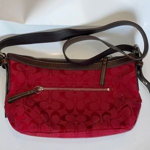 COACH Signature Red Monogram East West Convertible Crossbody Purse F12884